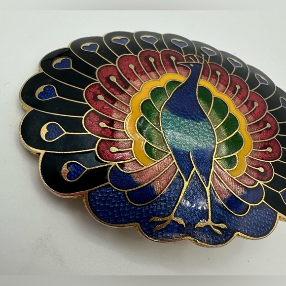 Cloisonné Enamel Rainbow Peacock Belt Buckle Great Vintage Condition! Gold Tone - Picture 3 of 9